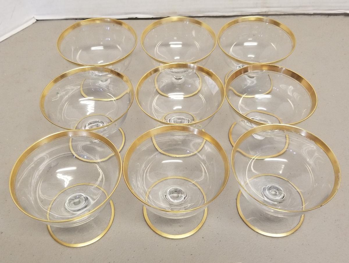 9pc Gold Rimmed Fruit compote glasses,