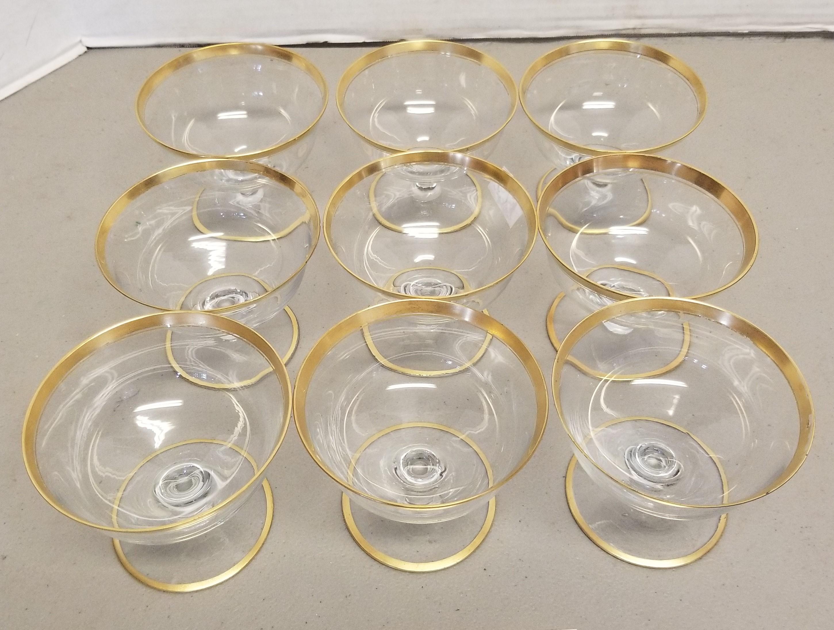 9pc Gold Rimmed Fruit compote glasses,