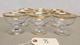 9pc Gold Rimmed Fruit compote glasses,