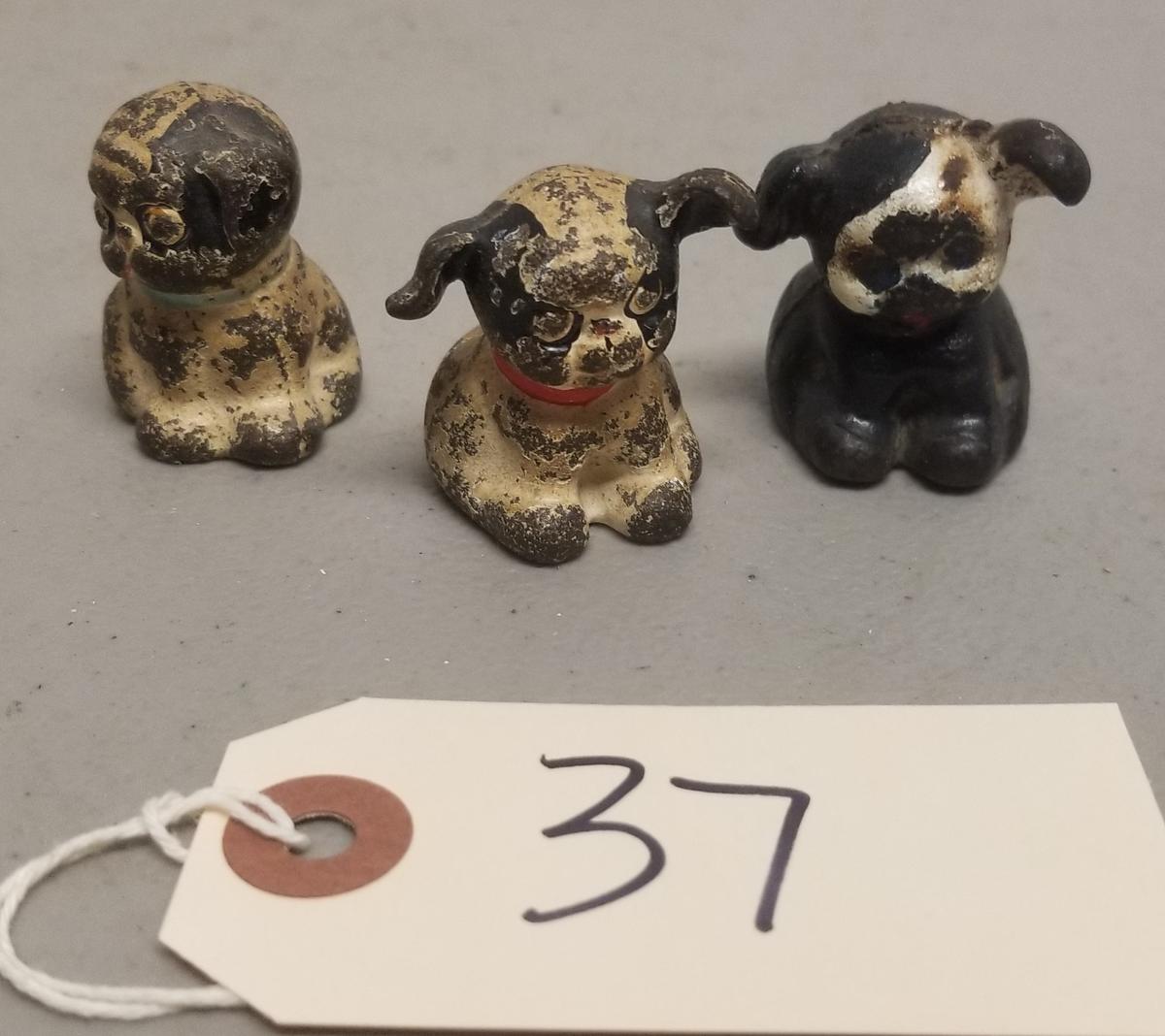 3 Miniature Cast Iron Puppy Dogs,