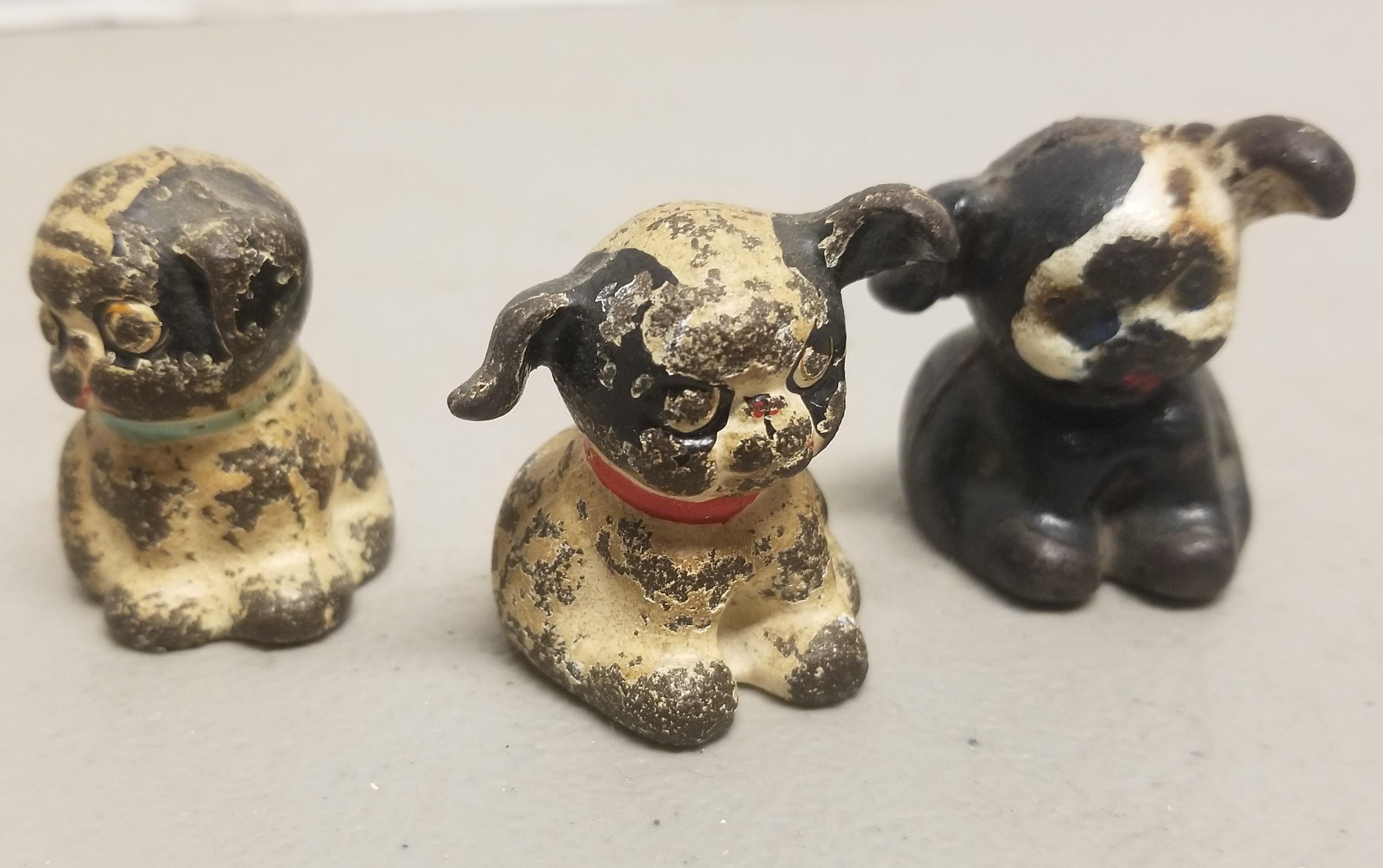 3 Miniature Cast Iron Puppy Dogs,