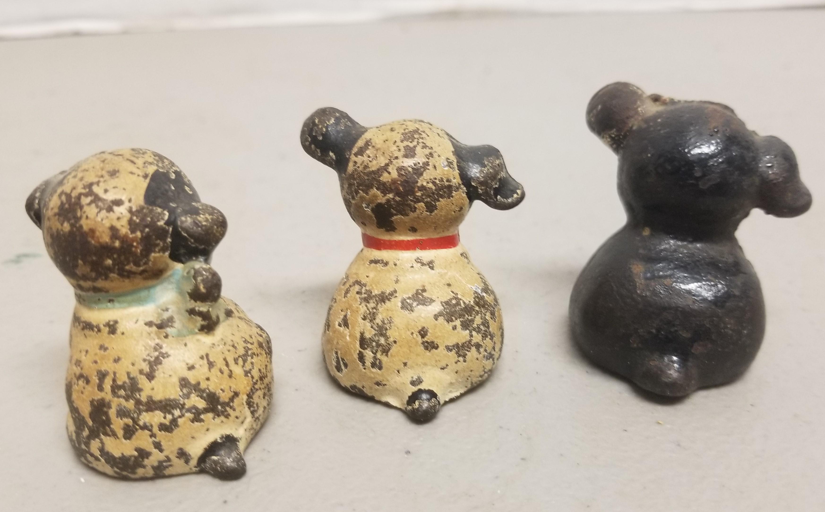 3 Miniature Cast Iron Puppy Dogs,