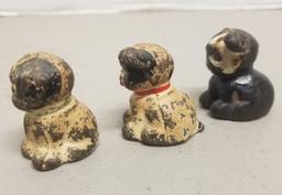 3 Miniature Cast Iron Puppy Dogs,