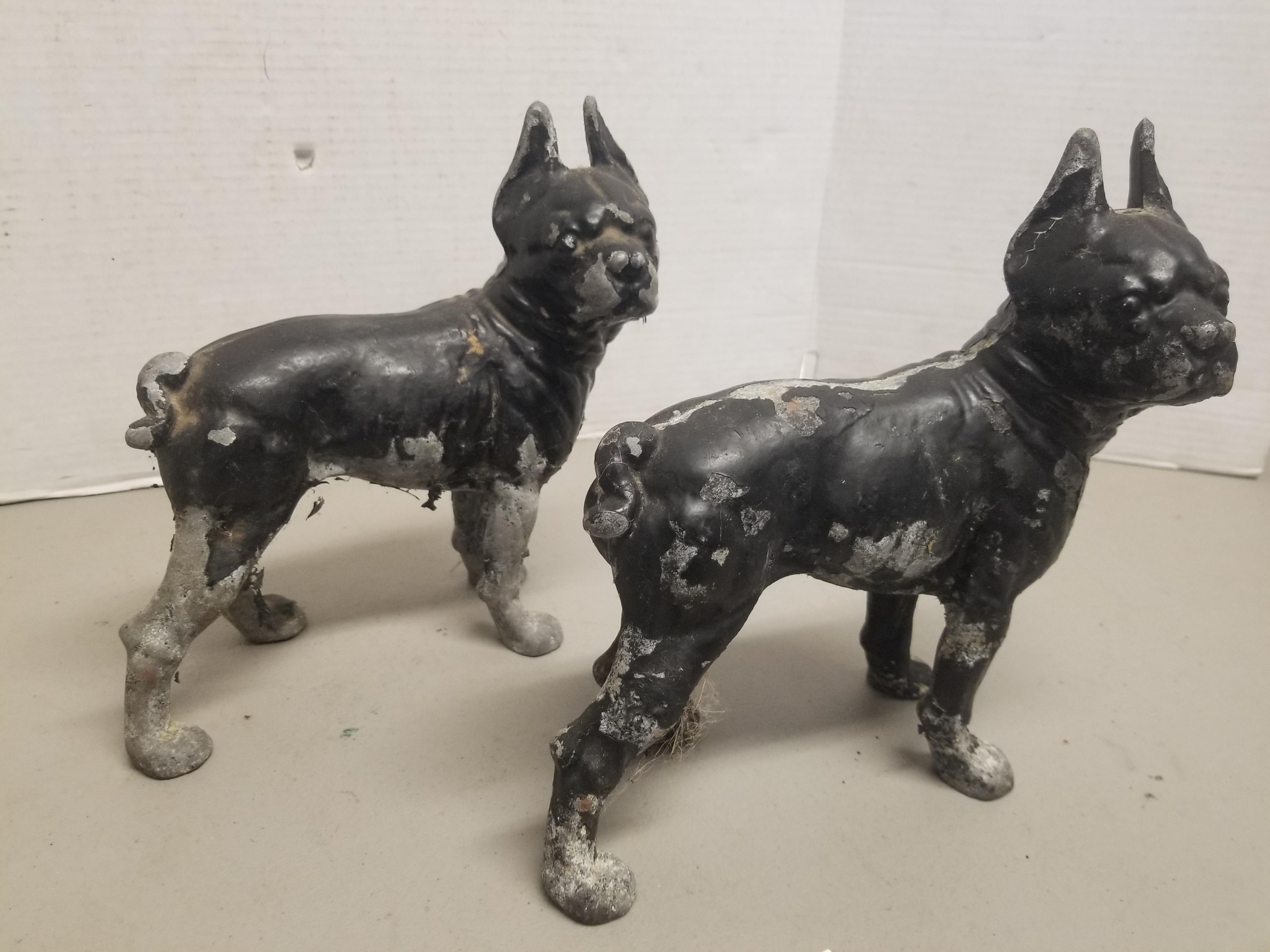 2 Cast Aluminum Dog Figurines,