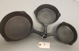 Griswold No. 3, 5, and 7 small logo Cast Iron Skillet lot,