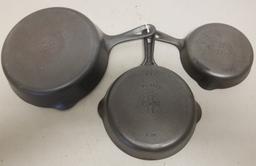 Griswold No. 3, 5, and 7 small logo Cast Iron Skillet lot,