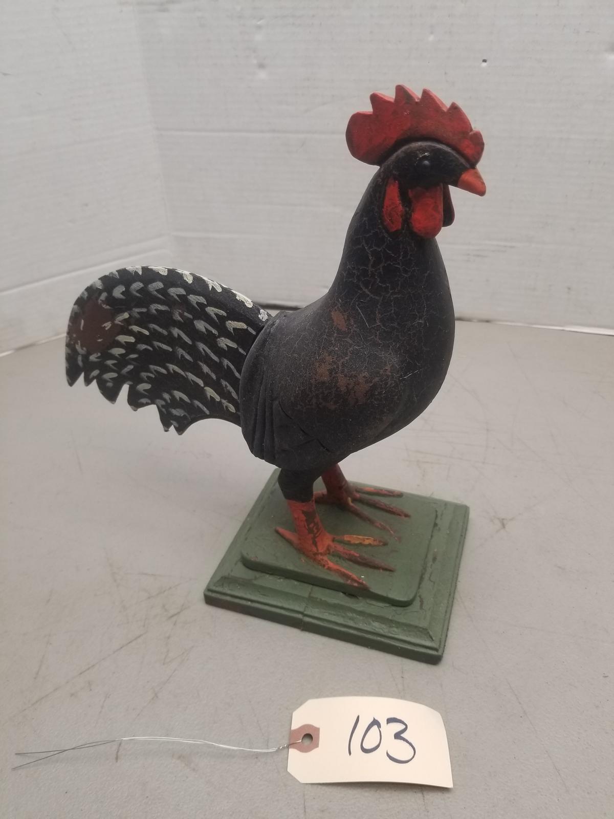 Signed Wooden Folk Art Rooster Carvings