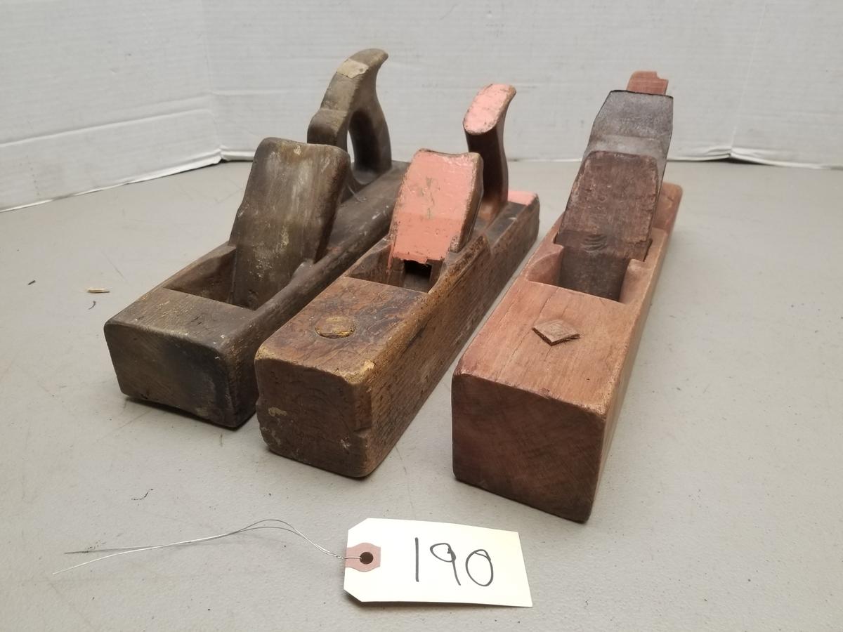 3 - Wooden Unmarked Wood Planes