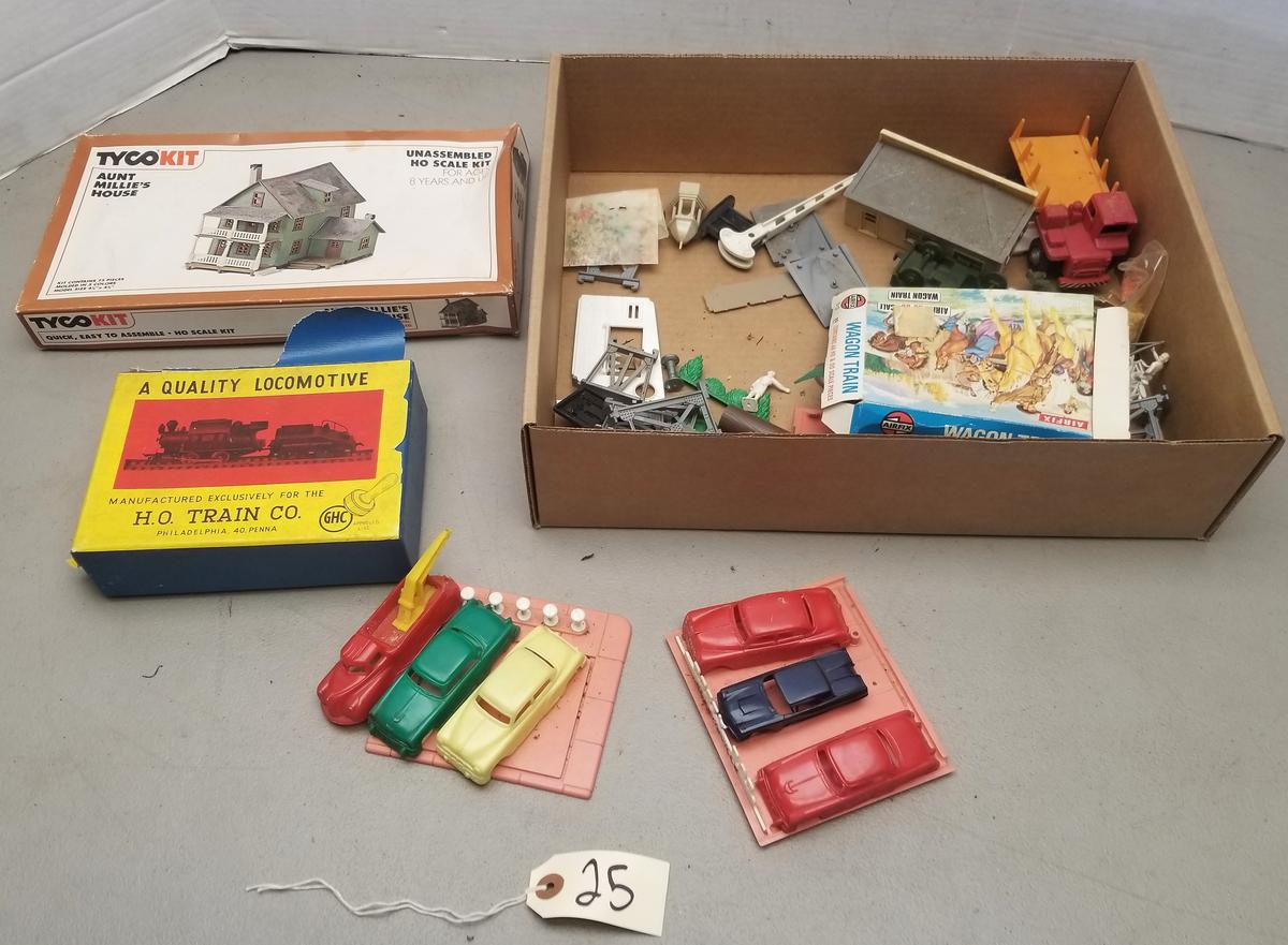 Assorted Model Train Buildings, Vehicles & More