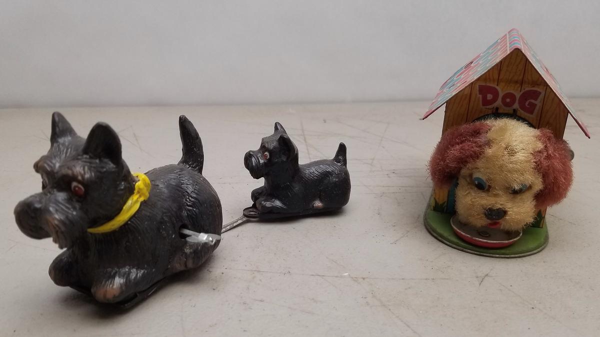 2 - Vintage Tin Litho Wind Up Dogs