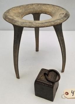 Vintage Cast 3-Leg Milk Stool & 7lb Horse Tie