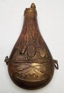 Vintage Brass Embossed Powder Flask