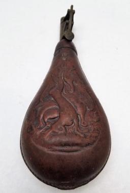Early Embossed Leather 4lb Powder Flask