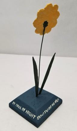 "Paine" Signed Folk Art Wooden Flower Carving