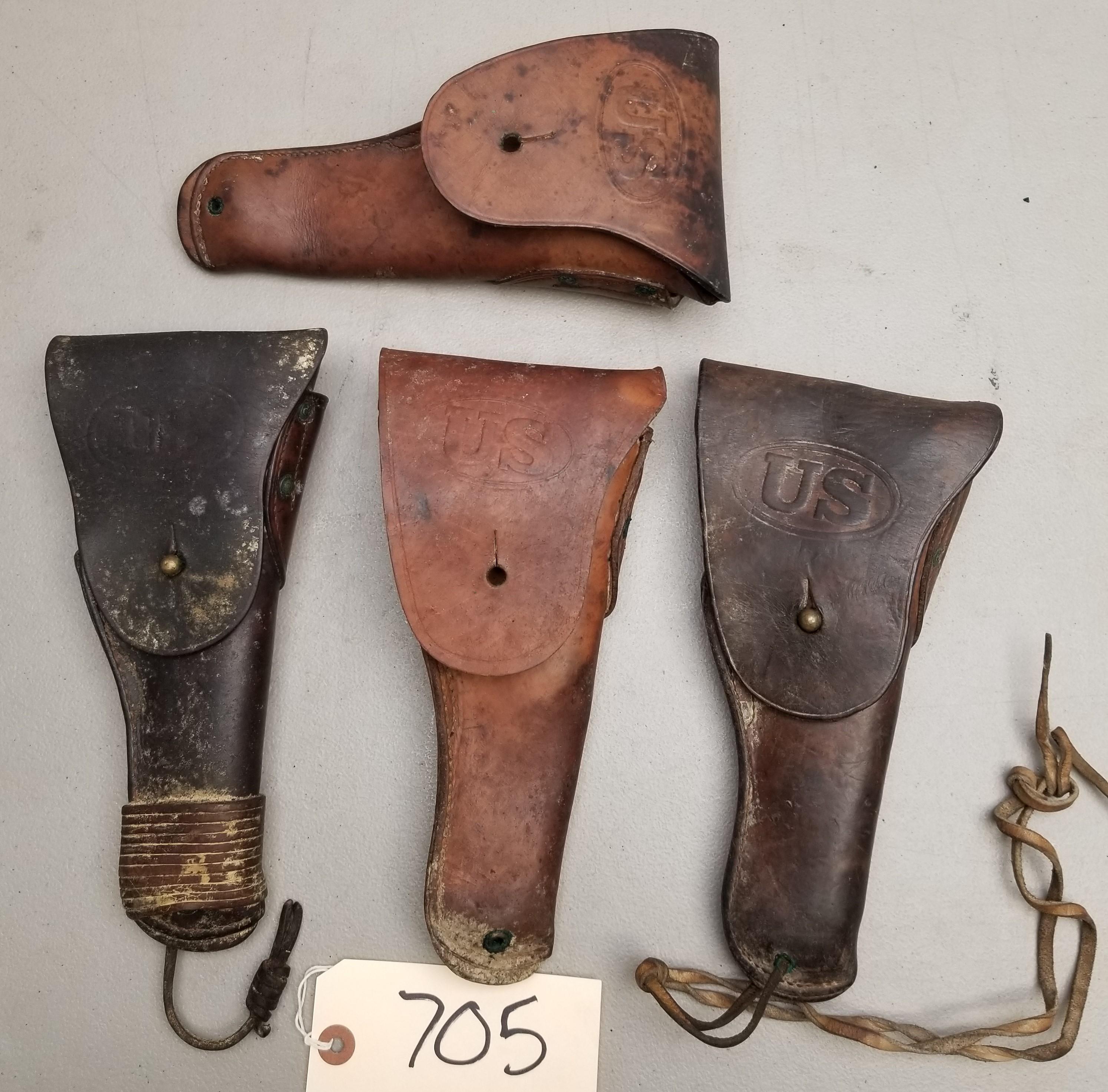 (4) Assorted U.S. Stamped Leather Pistol Holsters