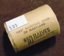 Original $10 Roll of 1969-D 40% Silver Kennedy Half Dollars UNC.