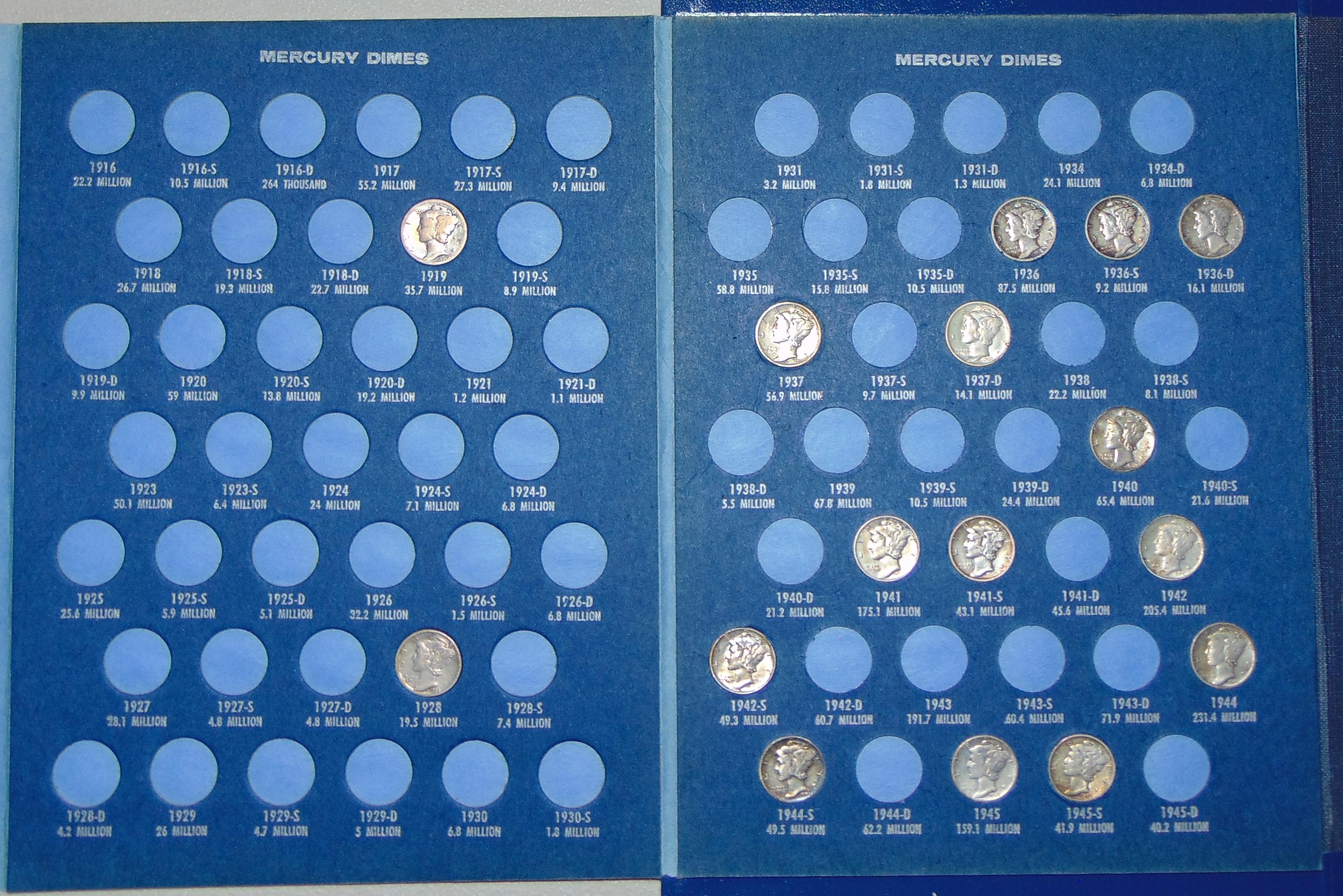 42 Silver Dimes in Harris Album 1914-1964-D.