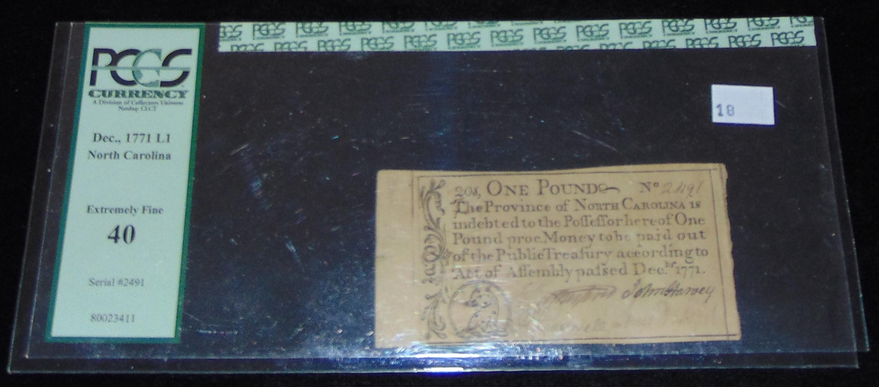 1771 North Carolina One Pound Note PCGS EF40.