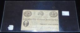 1864 Columbus Mississippi Life & Insurance 25¢ Not