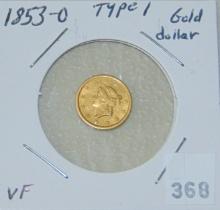 1853-O Type 1 Gold Dollar VF.