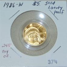 1986-W Proof $5 Gold Liberty .2418 Troy.