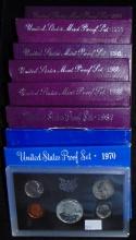 8 U.S. Proof Sets: 1968, 1970, 1987, 2 1988, 1989,
