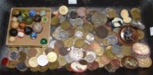 Jumbo Lot of Tokens, Vintage Marbles, Foreign Coin