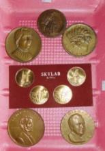 9pc. Vintage Medallions: Skylab, Nixon, Lincoln &