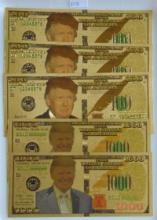 5 2024 Trump 24k Gold Foil Notes.