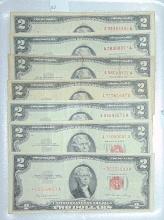 7 $2 Red Seal Notes 1953-1963 (1 Star Note).