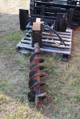 Post hole auger with universal skid loader plate, 9" bit, new hoses & new flat faced coupler