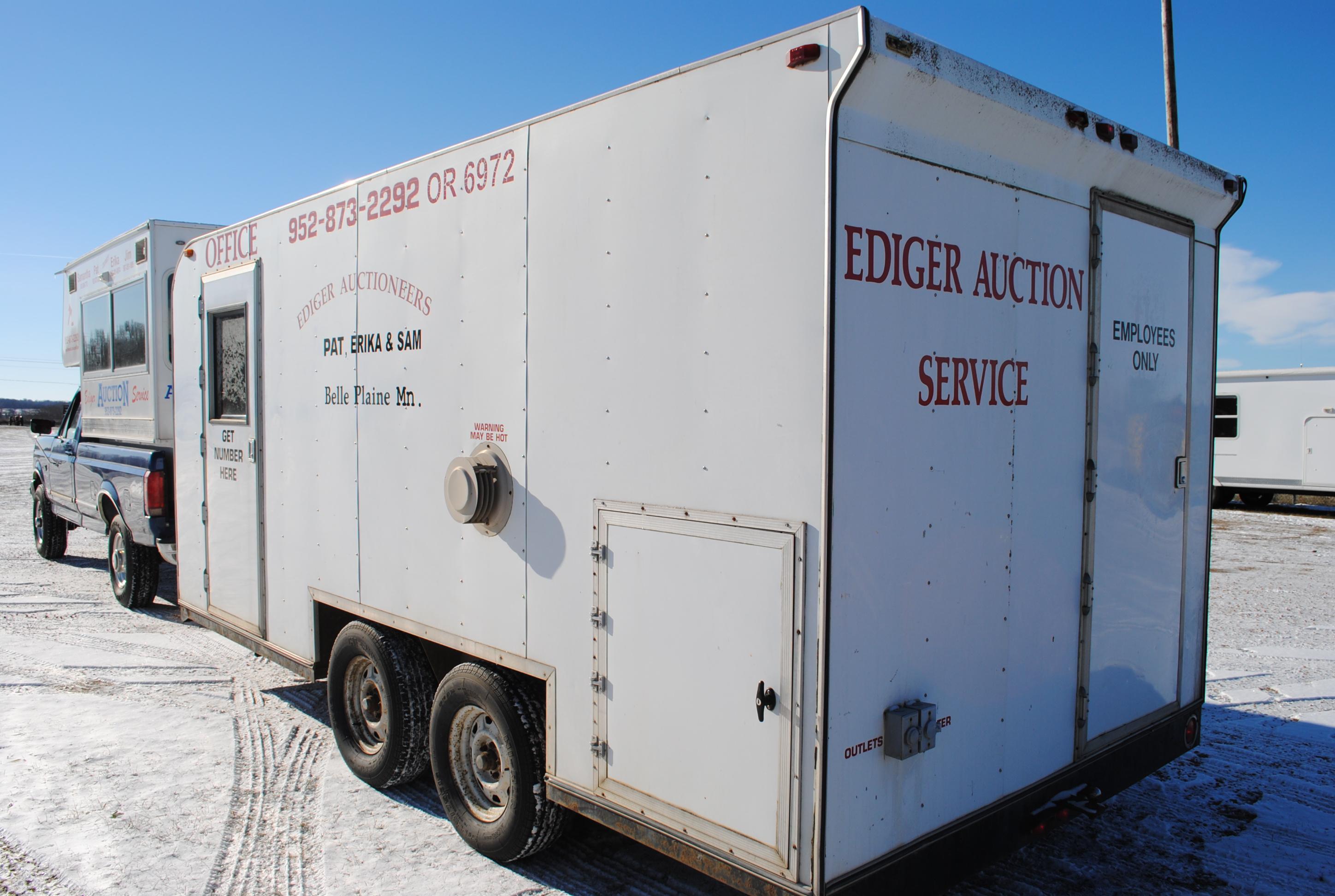 18' Office Trailer, tandem axle, brand new tires with less than 200 miles on, curb side window, pass