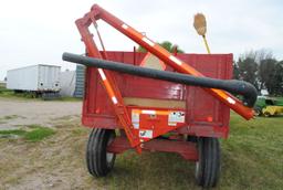 Barge box wagon with seed tender auger with hoist and 11x16 tires on 10-ton running gear;