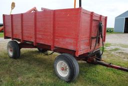 Barge box wagon with seed tender auger with hoist and 11x16 tires on 10-ton running gear;