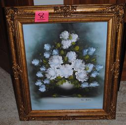 27.5" w x 31.5" t Flower painting by G. Hart on canvas