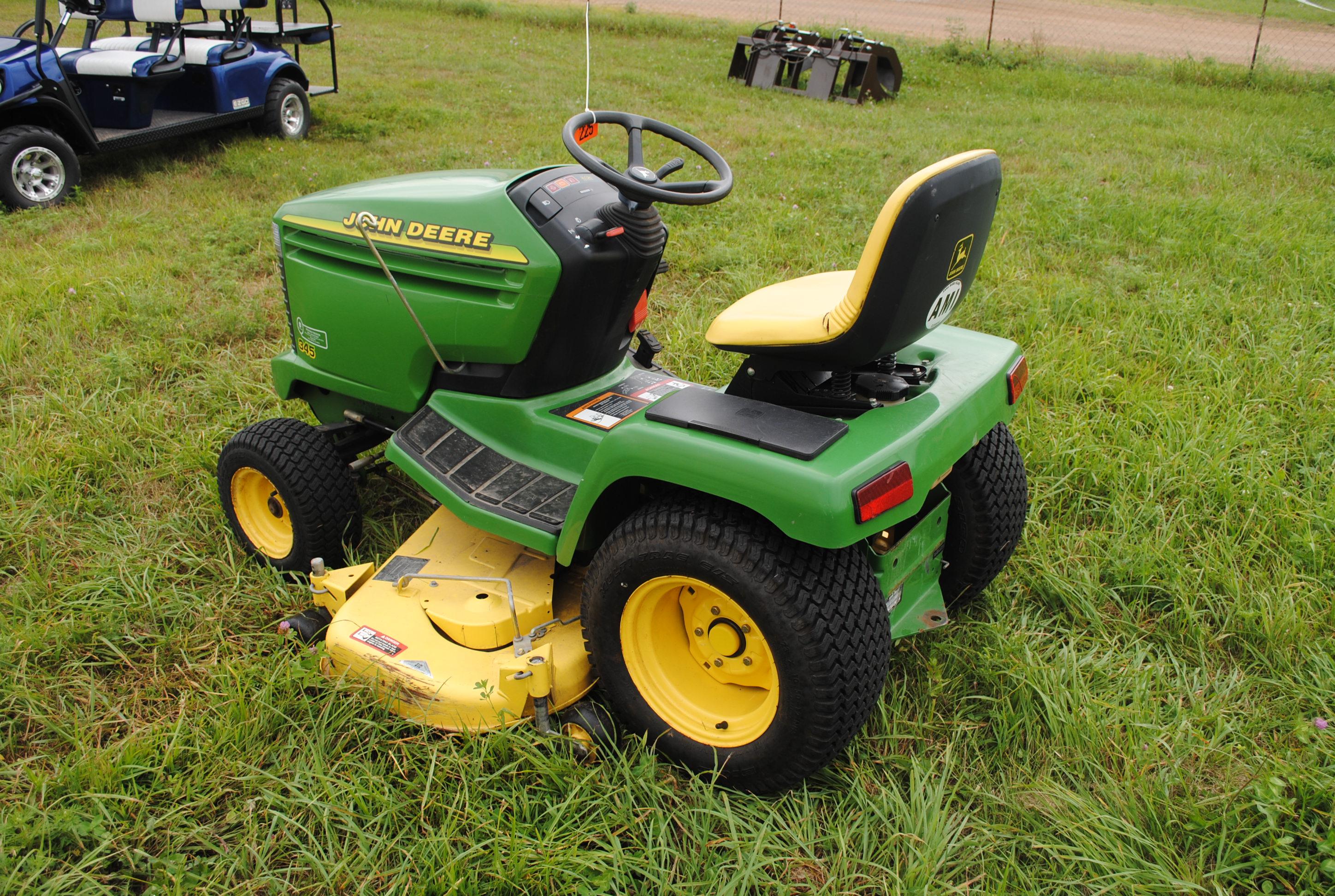 John Deere 345 Mower with 54" deck, power steering, hydraulic lift, liquid cooles, 448 hours, will s