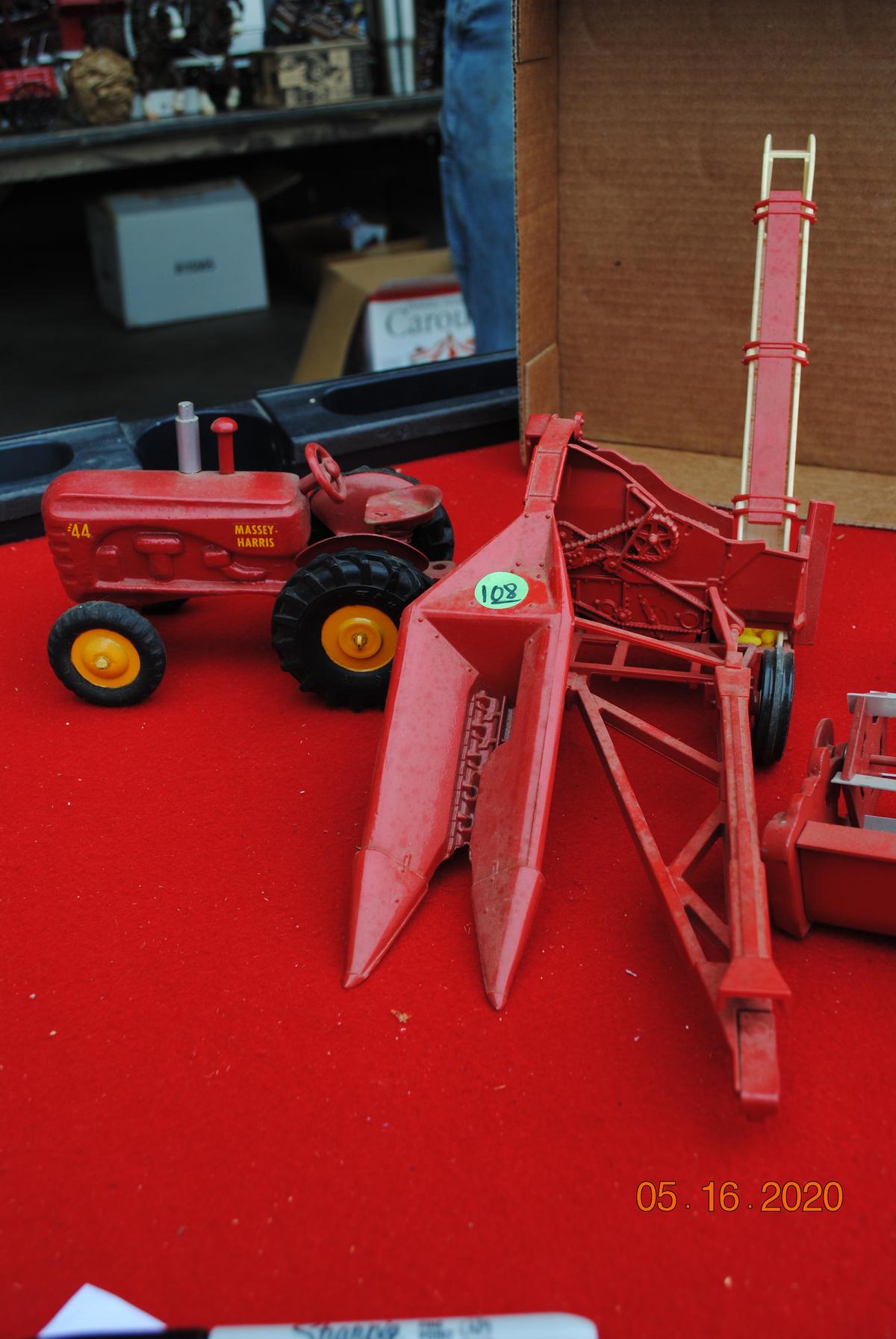 McCormick 1-PR corn picker, Massey Harris 44, bean head, Massey Ferguson pick-up