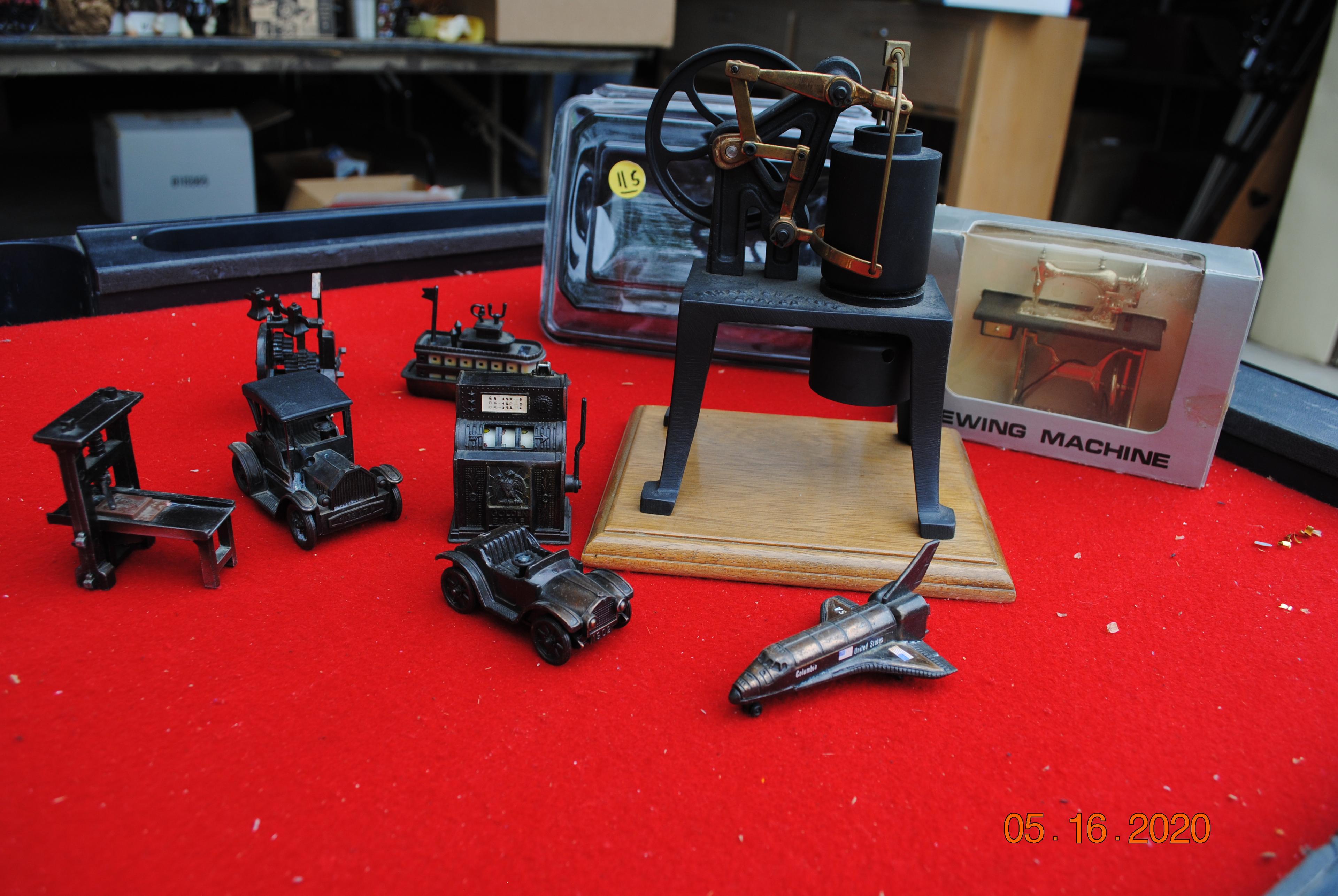 Sewing machine, Ryder Erickson engine, metal toys