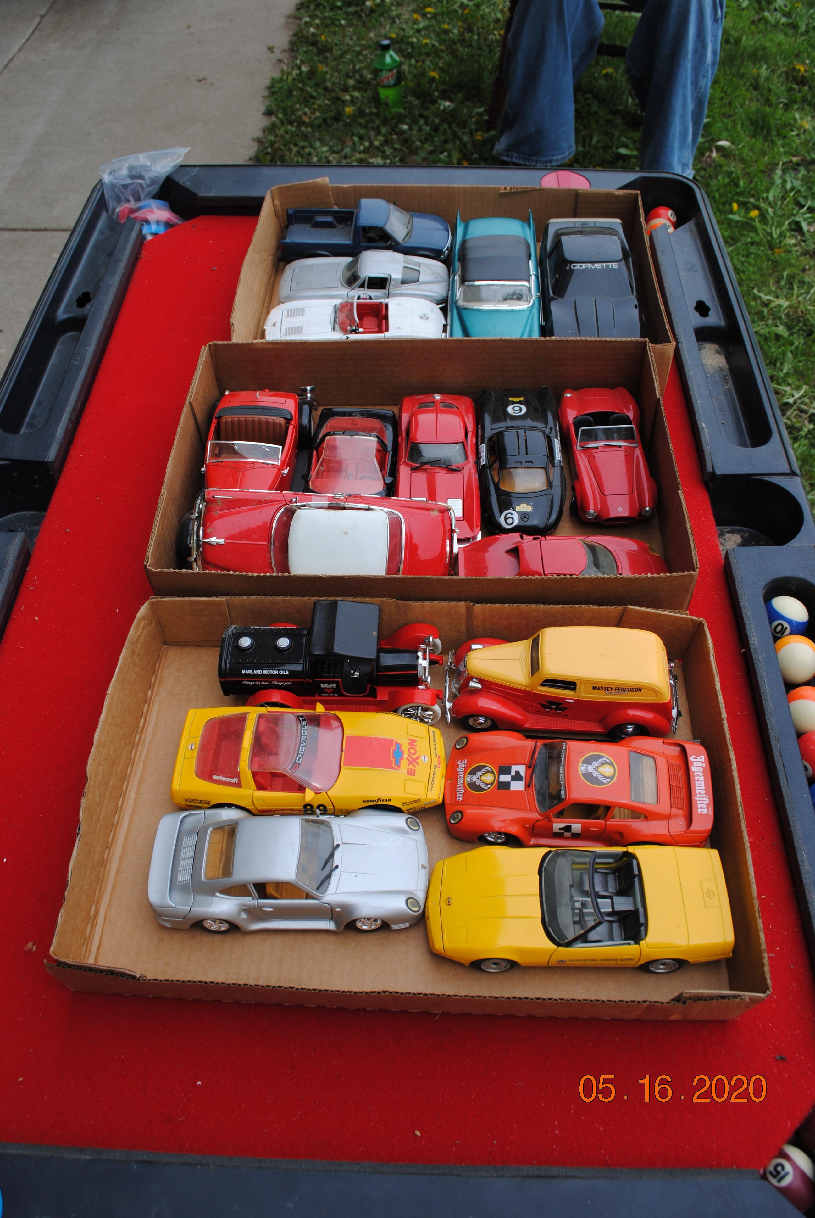 3 Boxes including cars, Corvettes, hot rods