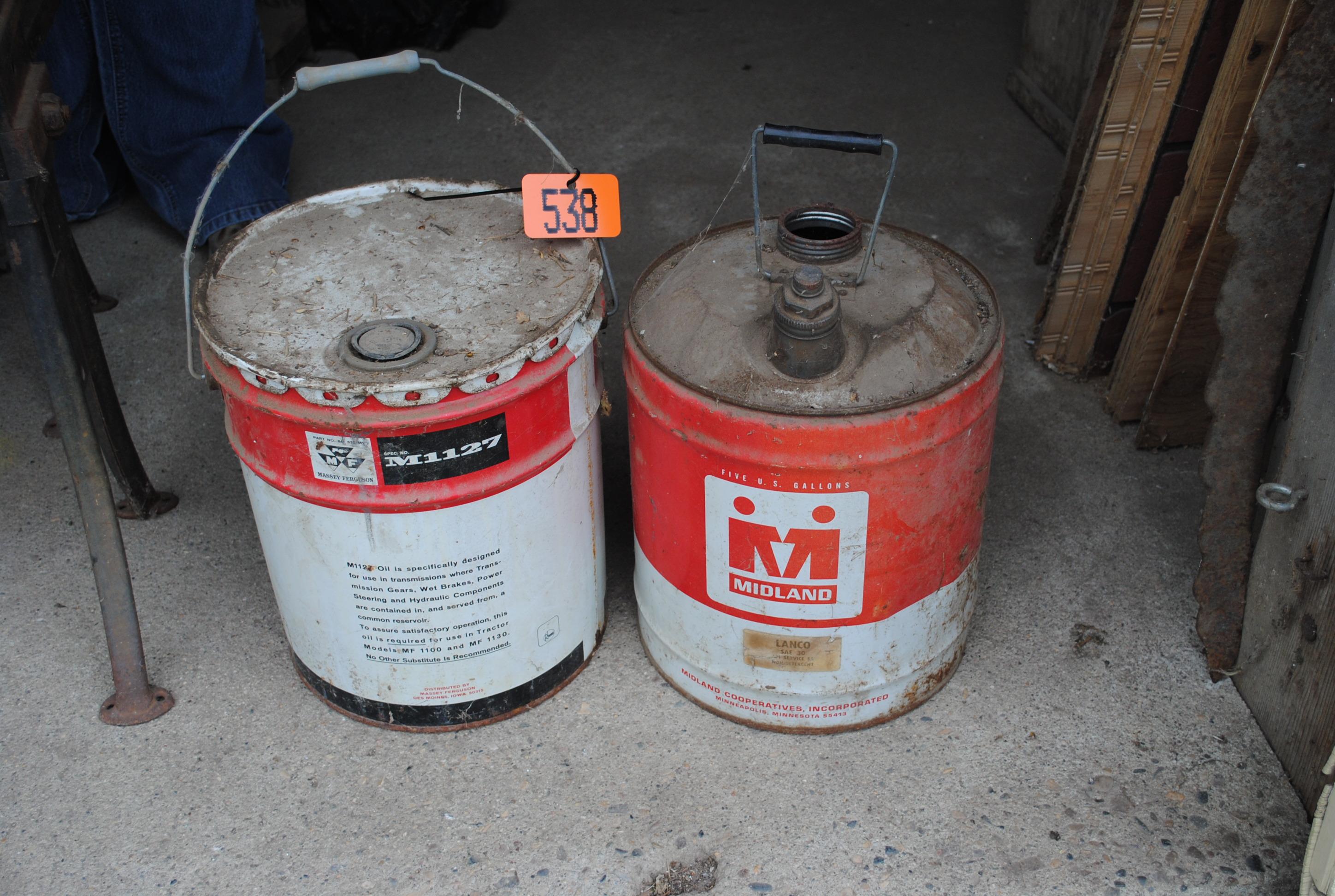 Massey Ferguson 5-gallon transmission & hydraulic can, Midland 5-gallon can