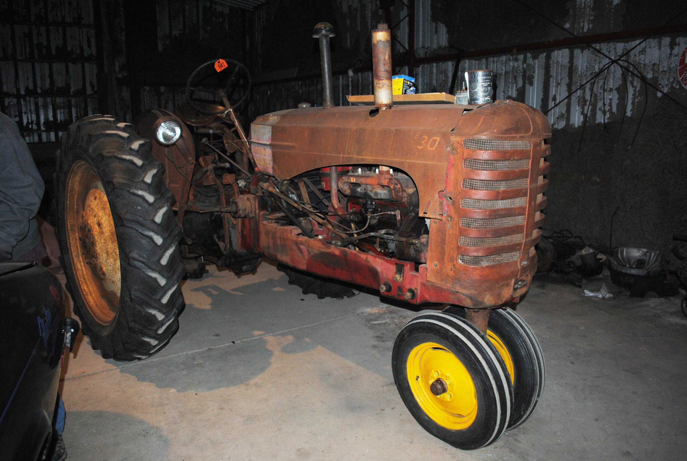 Massey Harris 30 (July 11, 1950), narrow front, fenders, Serial #9218A, 6-volt, batterery is pretty