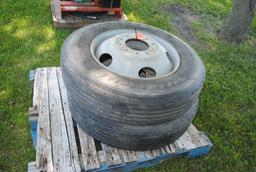 Pair of Firestone 9R22.5 12PR tires on rims (sell as pair)