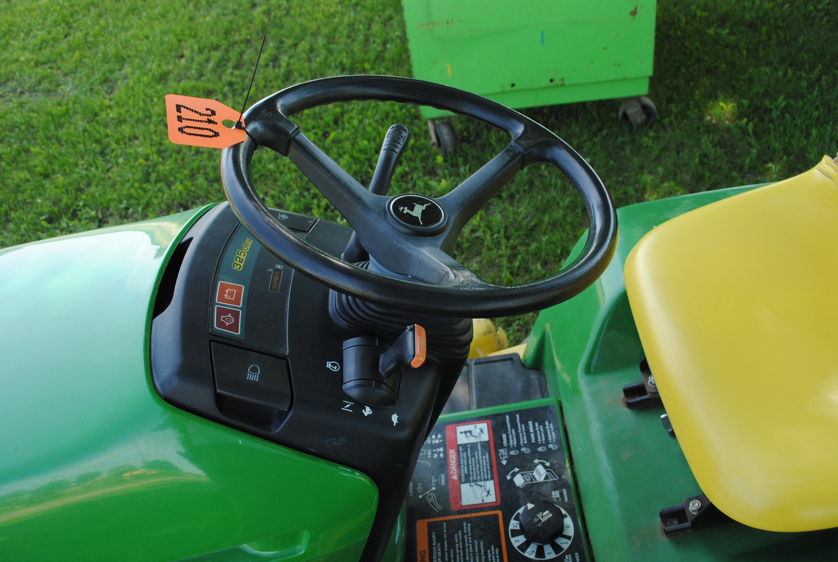 1996 John Deere 325 Riding Mower with 48" deck, hydrostatic, power steering, hydraulic lift, tilt wh