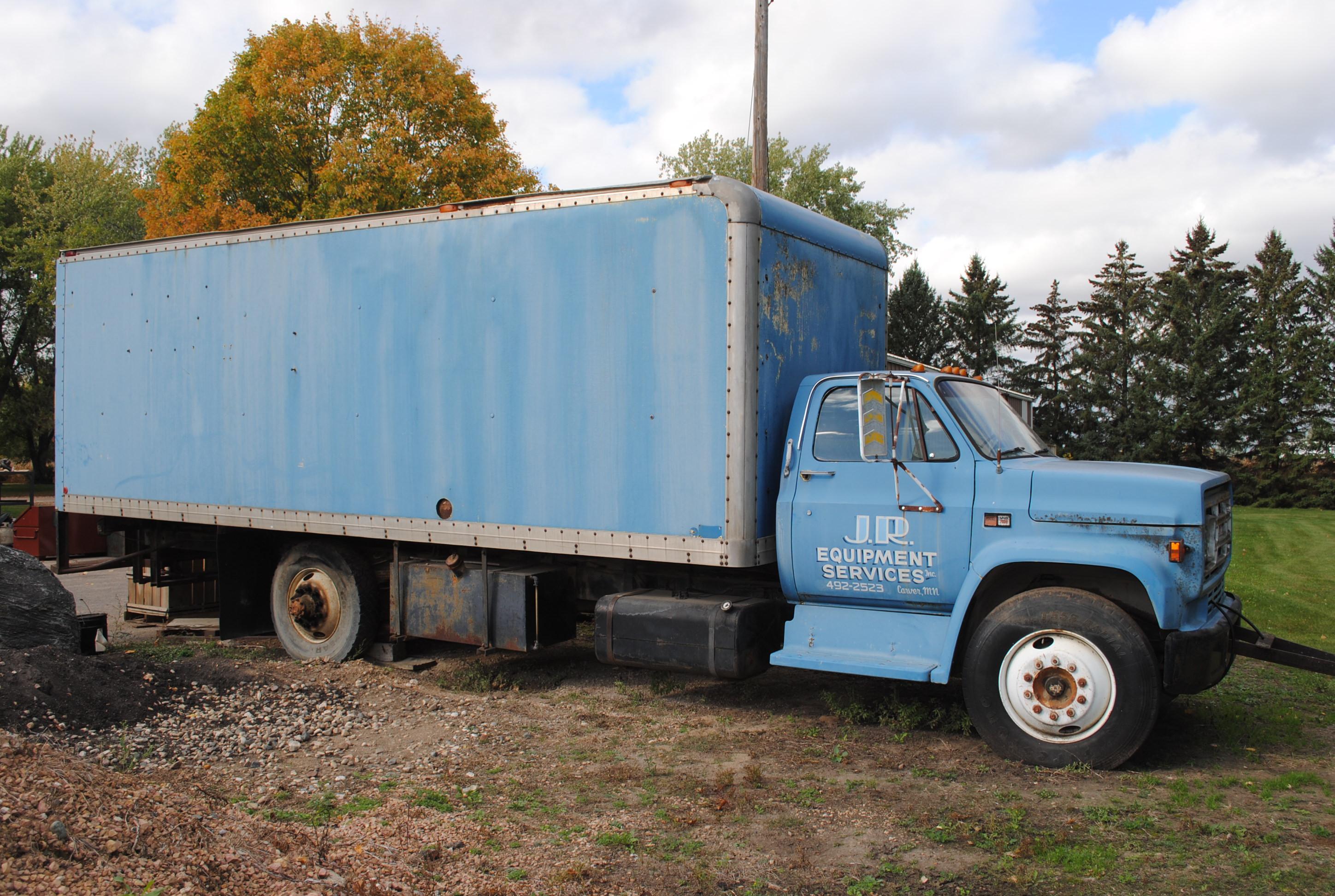 1983? GMC 7000 Box Truck with V8 gas motor, used for storage. Recently had running. Needs tune up an
