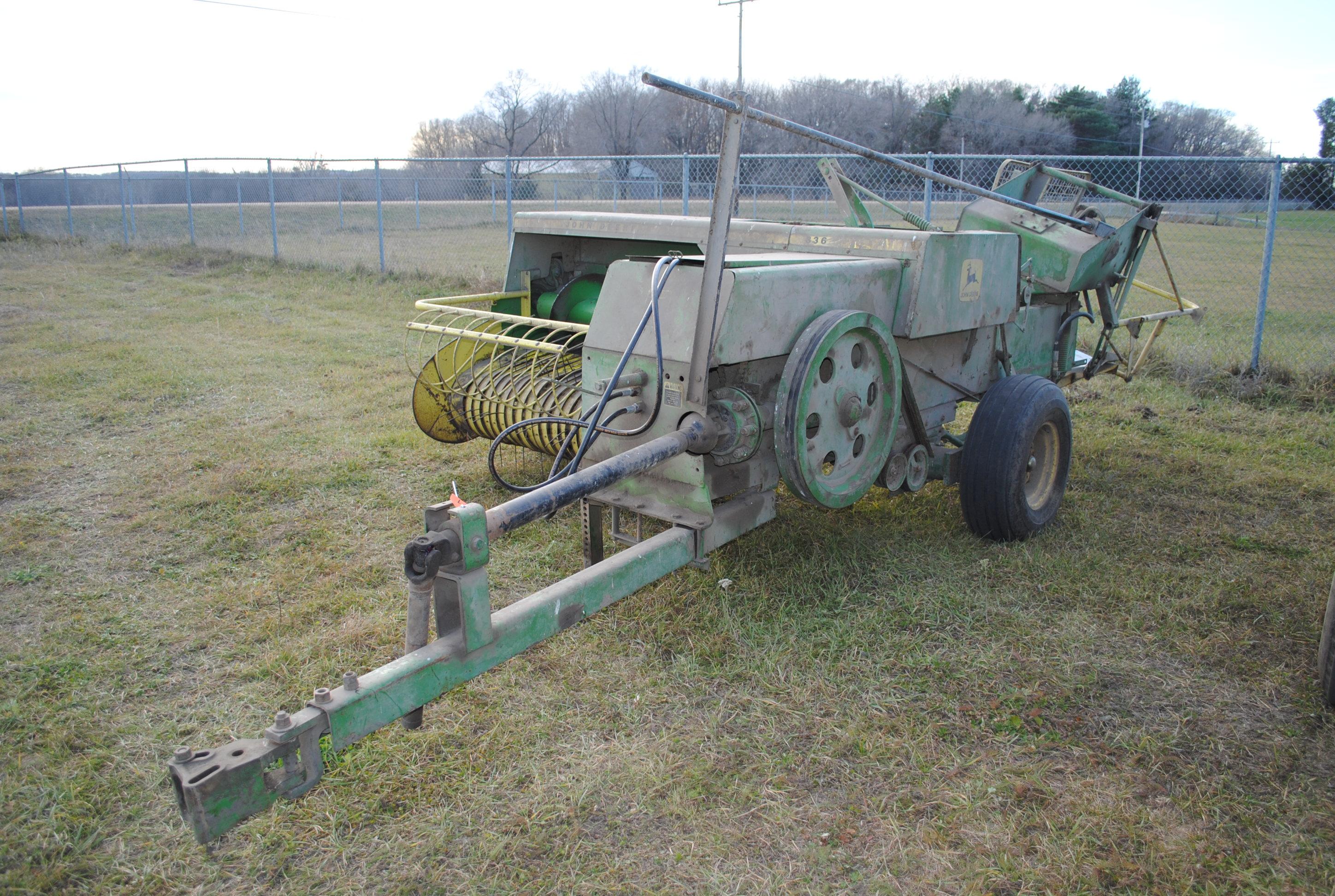 John Deere 336 Square Baler with John Deere Kicker, works, pto in office