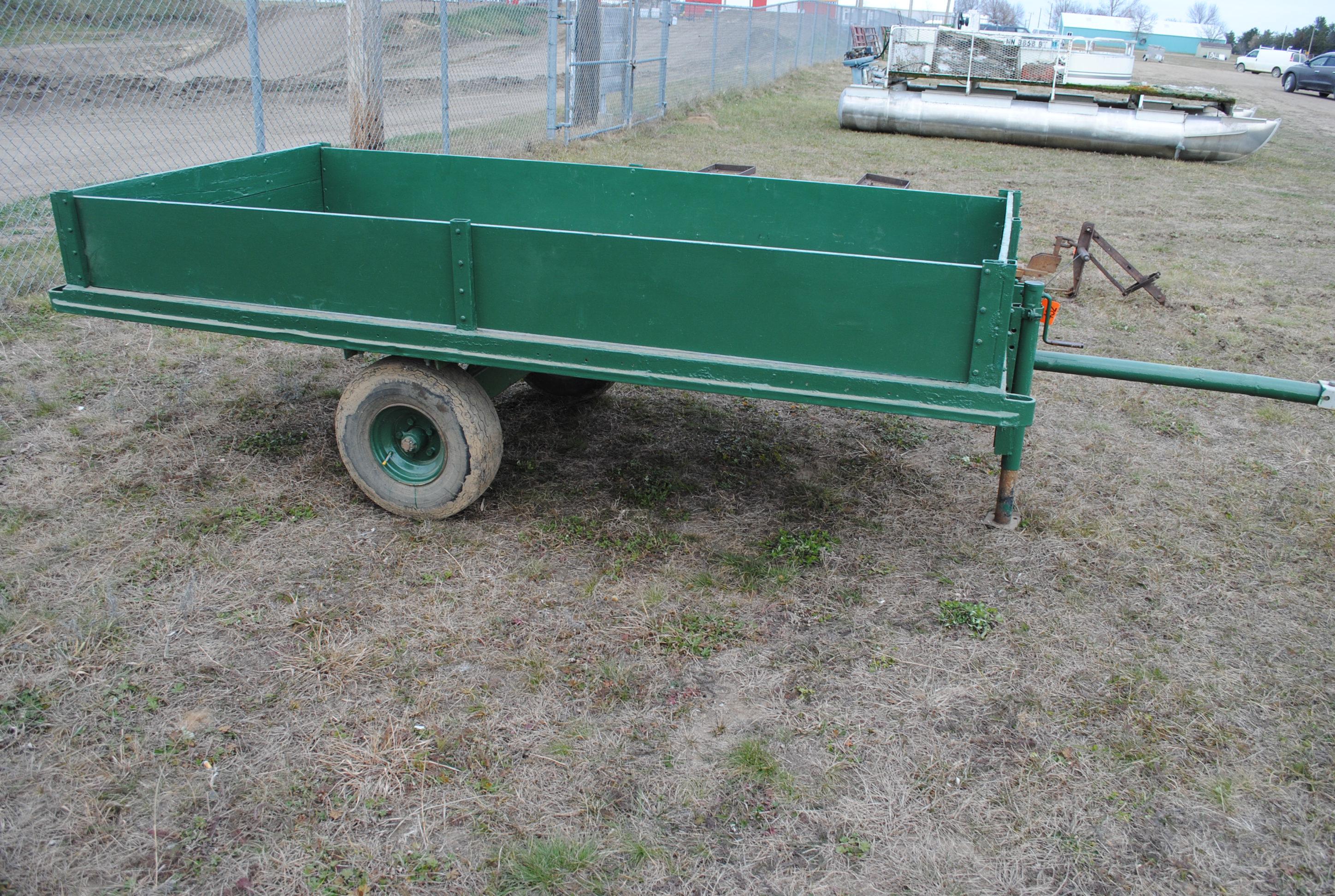 2-Wheel Farm Trailer, steel bed with wood sides, jack, 4'x9', NO TITLE - farm use only