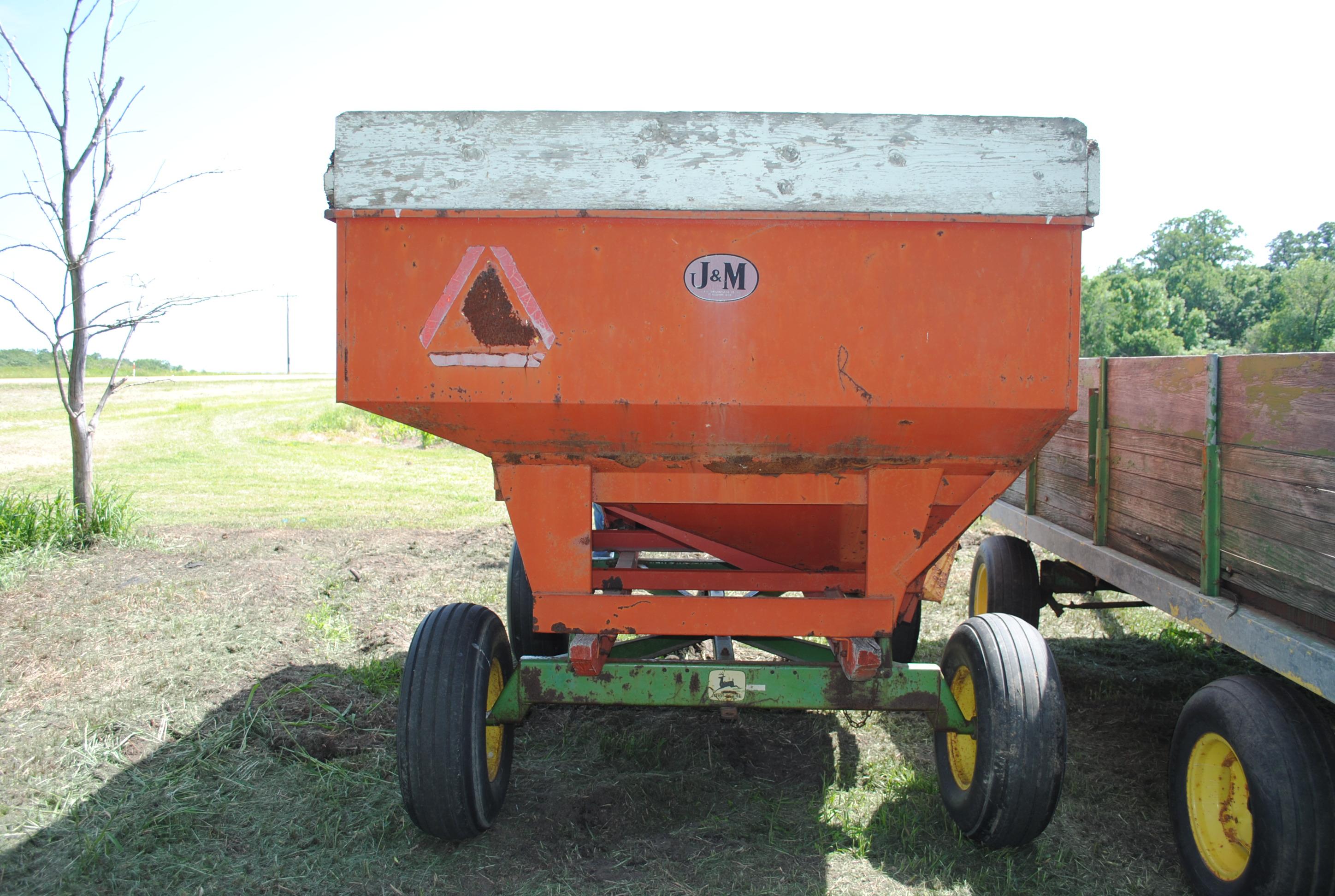 J&M Gravity Box, approx. 150 bu. on John Deere running gear