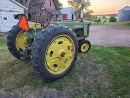 John Deere 50 tractor, narrow front, 540 pto, single hydraulics, runs & drives but has coolant leak,