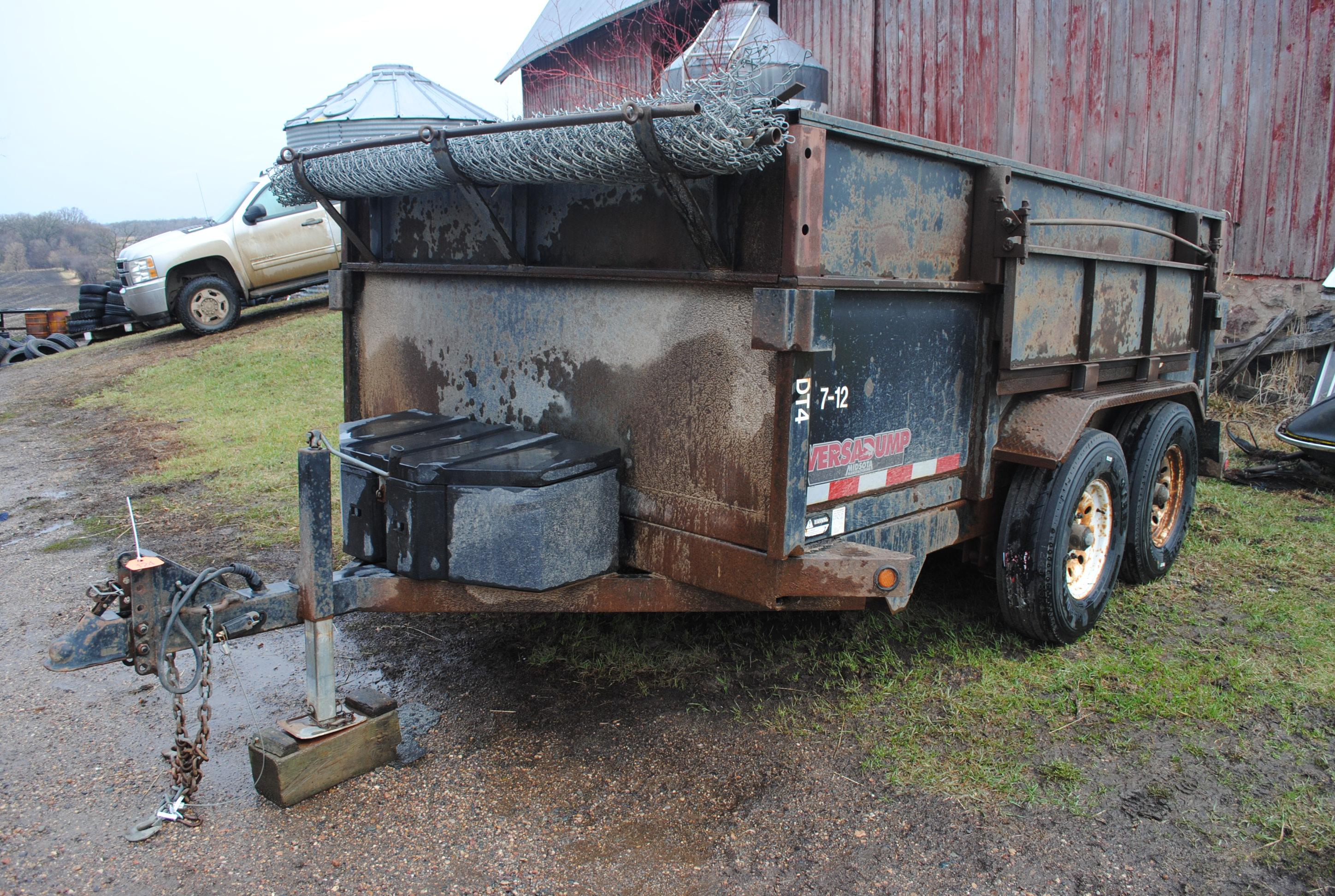 Midsota Versadump DT4 Dump Trailer, 7' wide, 12' long, 40" sides, 2-way end gate, 8-bolt wheels on 2