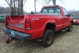 2002 Ford F350 XL V10 gas, 4x4, automatic, reg. cab, gooseneck hitch, brake controller, Boss 9'2" Po